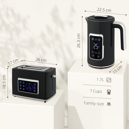 1.7L 3000W Rapid Boil Kettle and 2 Slice Toaster Set Crumb Tray Black