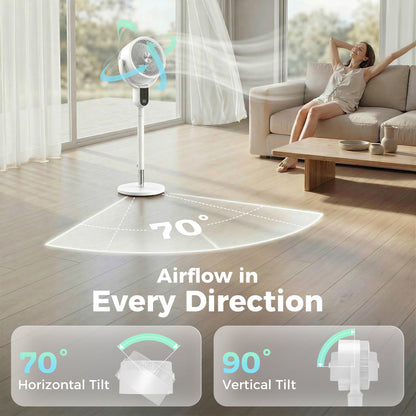 20 dB Silent Standing Fan for Bedroom, 42" Pedestal Fan with 70° Oscillating, 90° Vertical Tilt, 8 Speeds, Remote Control, 12H Timer, Adjustable Height, Child Lock, White