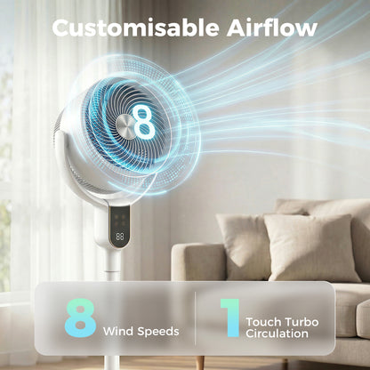 20 dB Silent Standing Fan for Bedroom, 42" Pedestal Fan with 70° Oscillating, 90° Vertical Tilt, 8 Speeds, Remote Control, 12H Timer, Adjustable Height, Child Lock, White