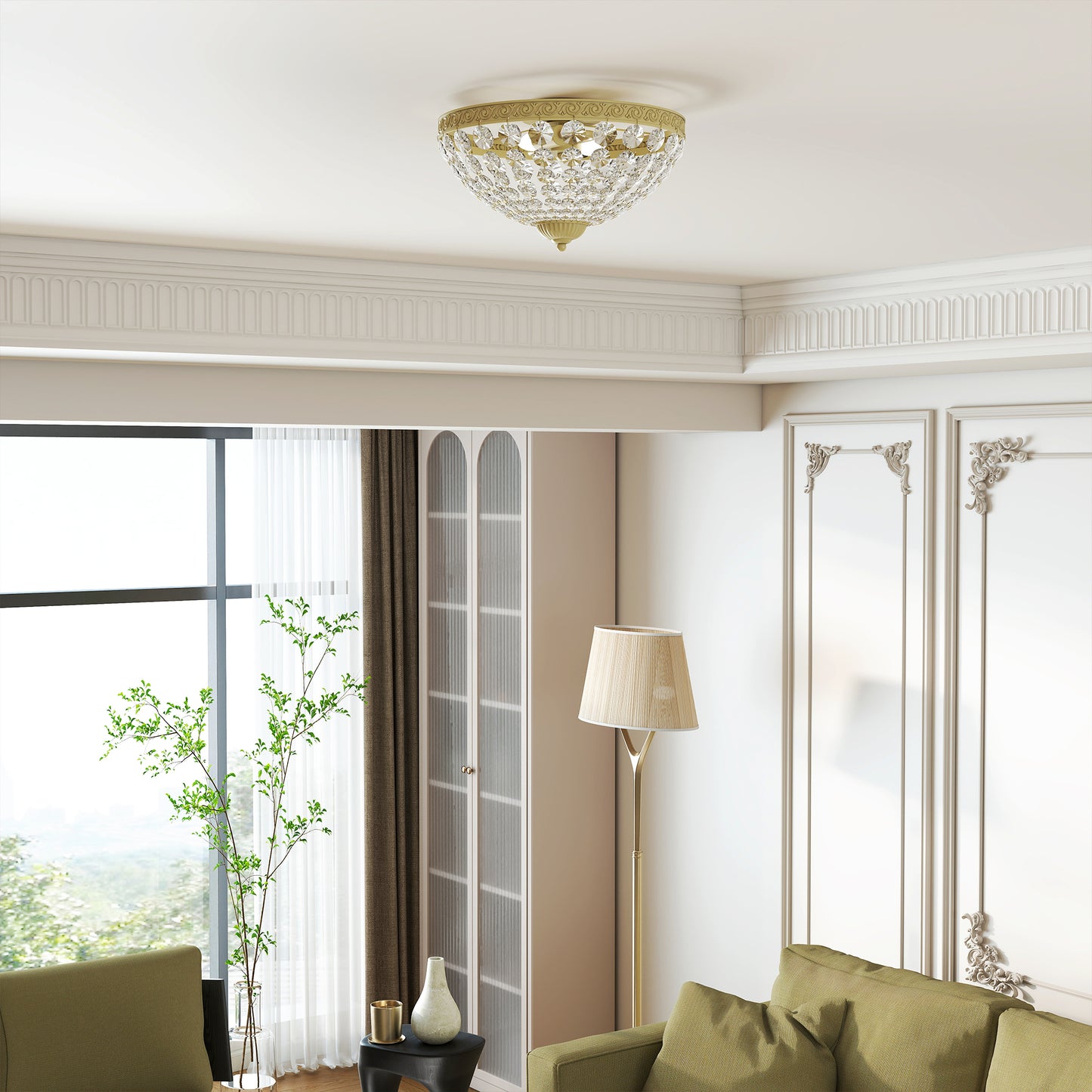 Chandelier Crystal Ceiling Light with E14 Base 2-Lights, Gold