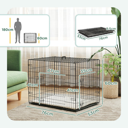Dog Crate with Two Doors, Tray, Soft Cushion, for Small Dogs, Black