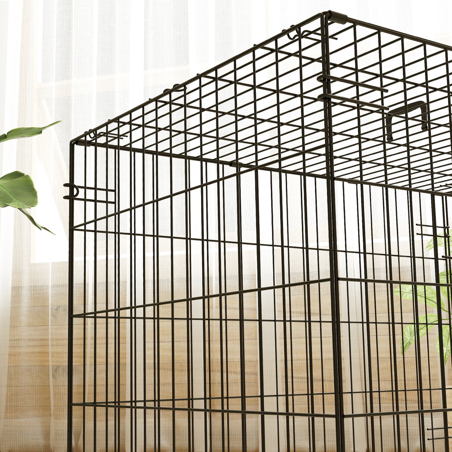 Dog Crate with Two Doors, Tray, Soft Cushion, for Small Dogs, Black