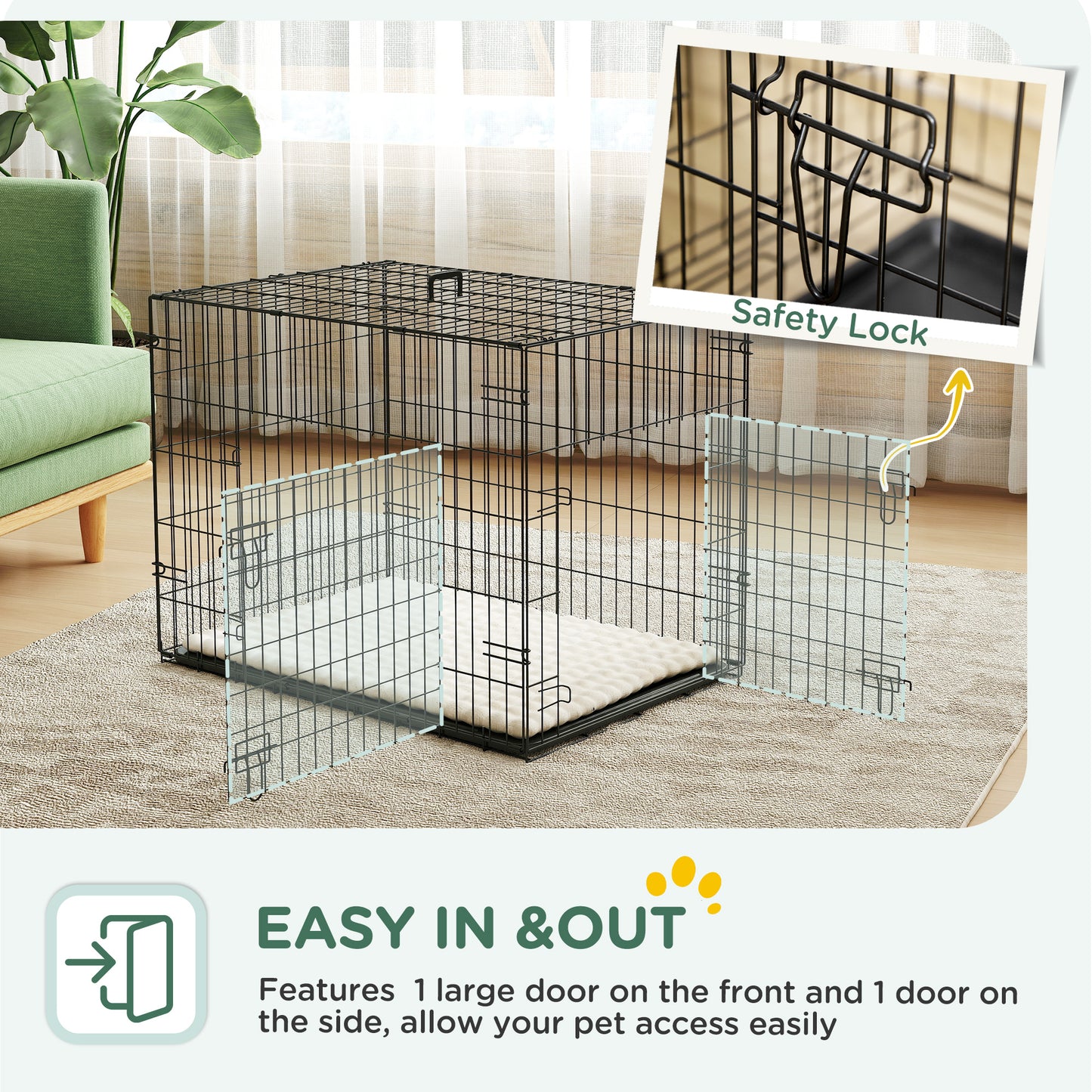 Dog Crate with Two Doors, Tray, Soft Cushion, for Small Dogs, Black