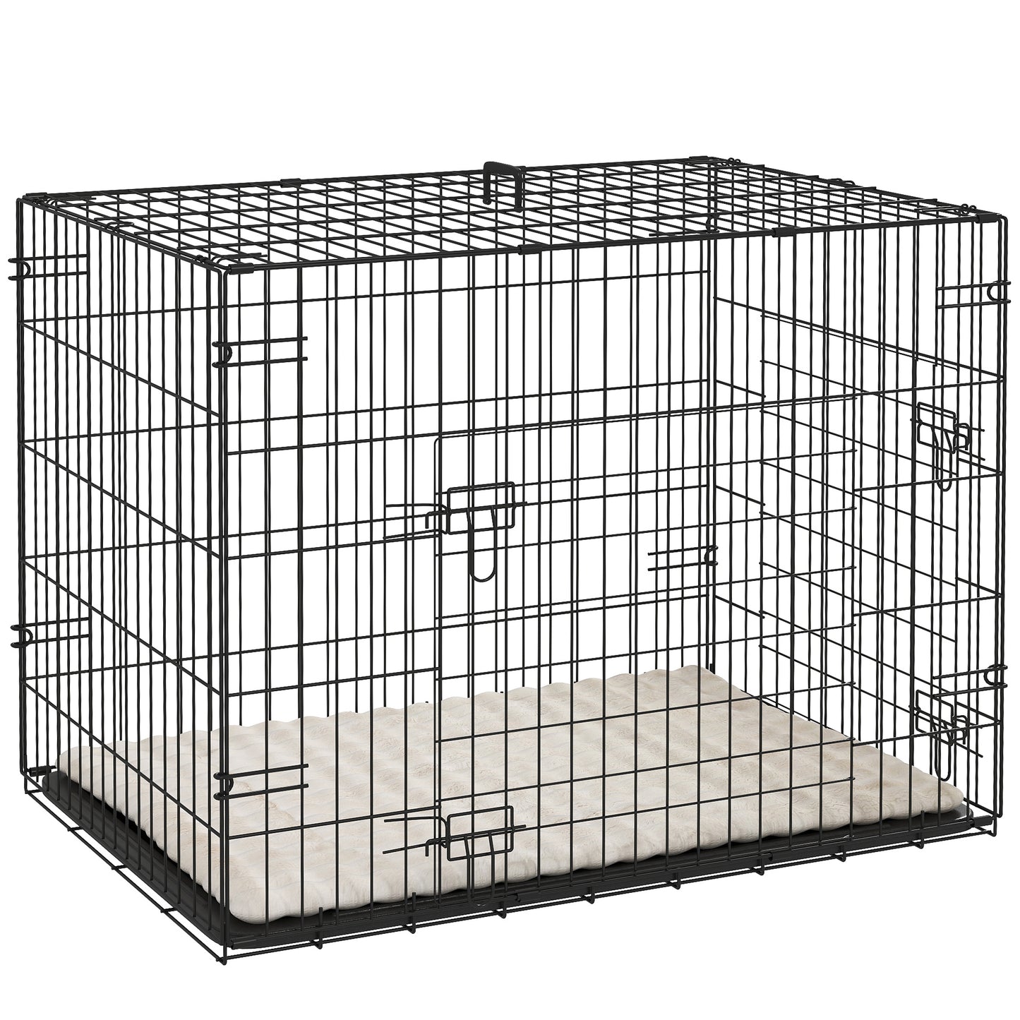 Dog Crate with Two Doors, Tray, Soft Cushion, for Small Dogs, Black