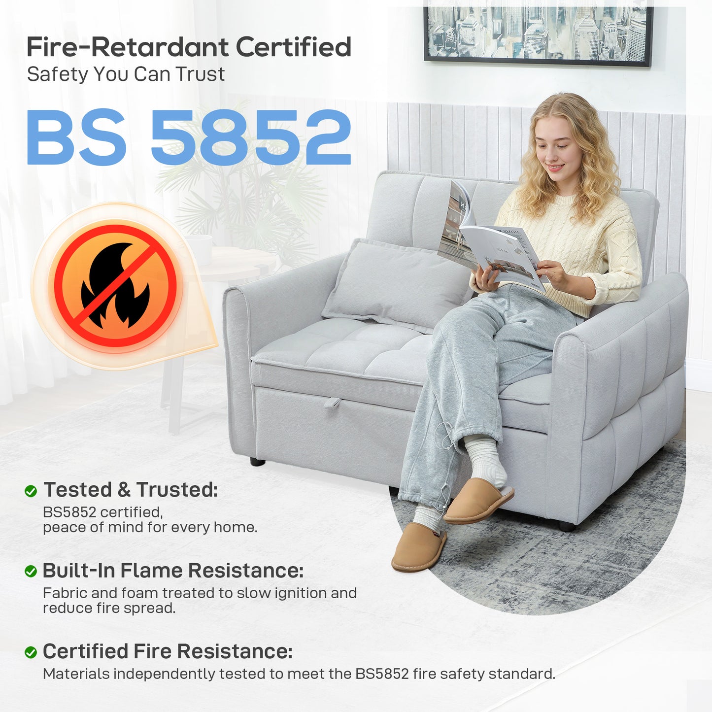 2 Seater Sofa Bed, 3-in-1 Sleeper Sofa with Adjustable Backrest