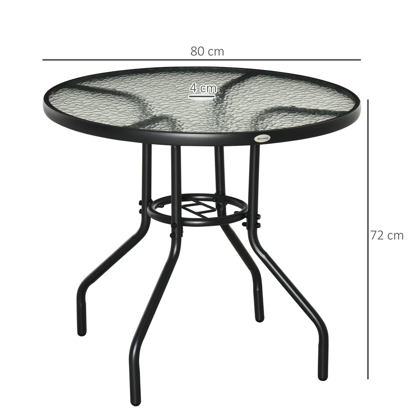 Outdoor Round Dining Table Tempered Glass Top w/ Parasol Hole 80cm