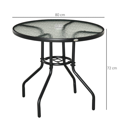 Outdoor Round Dining Table Tempered Glass Top w/ Parasol Hole 80cm