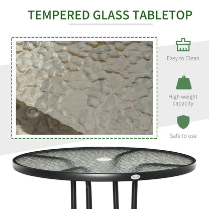 Outdoor Round Dining Table Tempered Glass Top w/ Parasol Hole 80cm