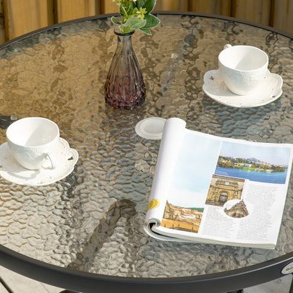 Outdoor Round Dining Table Tempered Glass Top w/ Parasol Hole 80cm