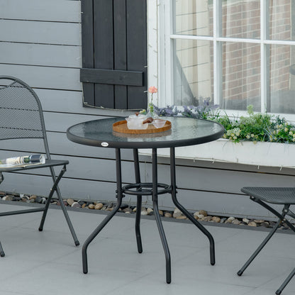 Outdoor Round Dining Table Tempered Glass Top w/ Parasol Hole 80cm