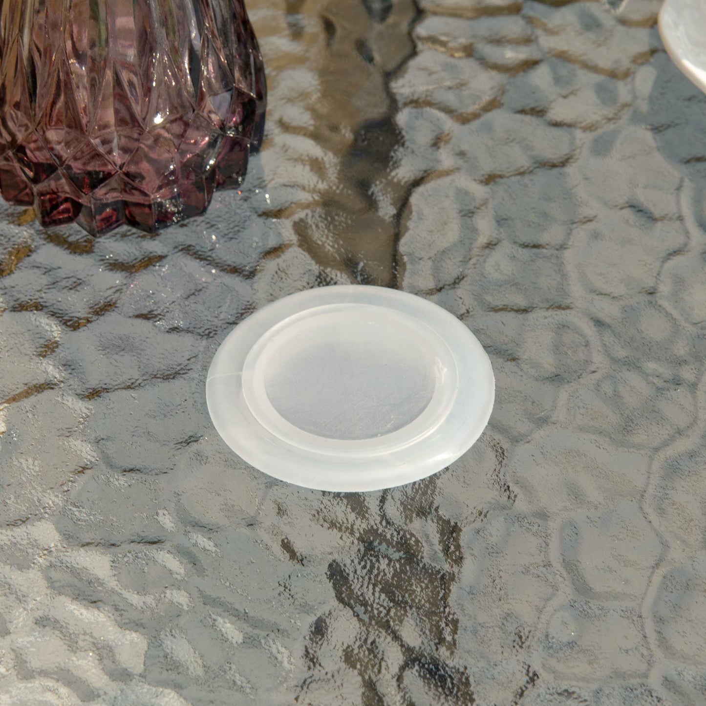 Outdoor Round Dining Table Tempered Glass Top w/ Parasol Hole 80cm