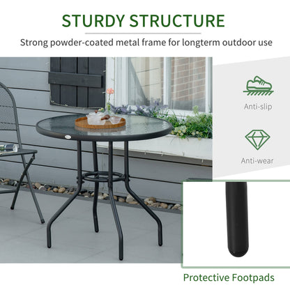 Outdoor Round Dining Table Tempered Glass Top w/ Parasol Hole 80cm