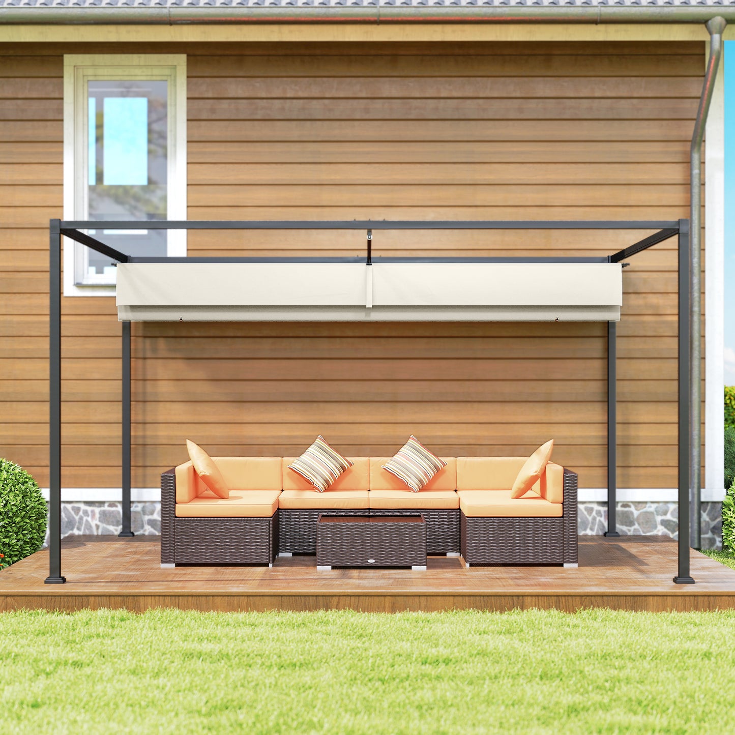 3x2m Metal Pergola Gazebo Patio Sunshelter Retractable Canopy Cream