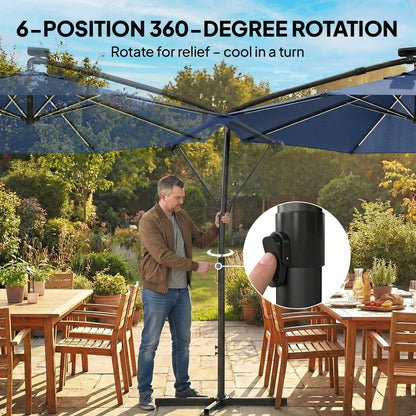 3 m Garden Cantilever Parasol with Solar Light, Rotation, Navy Blue