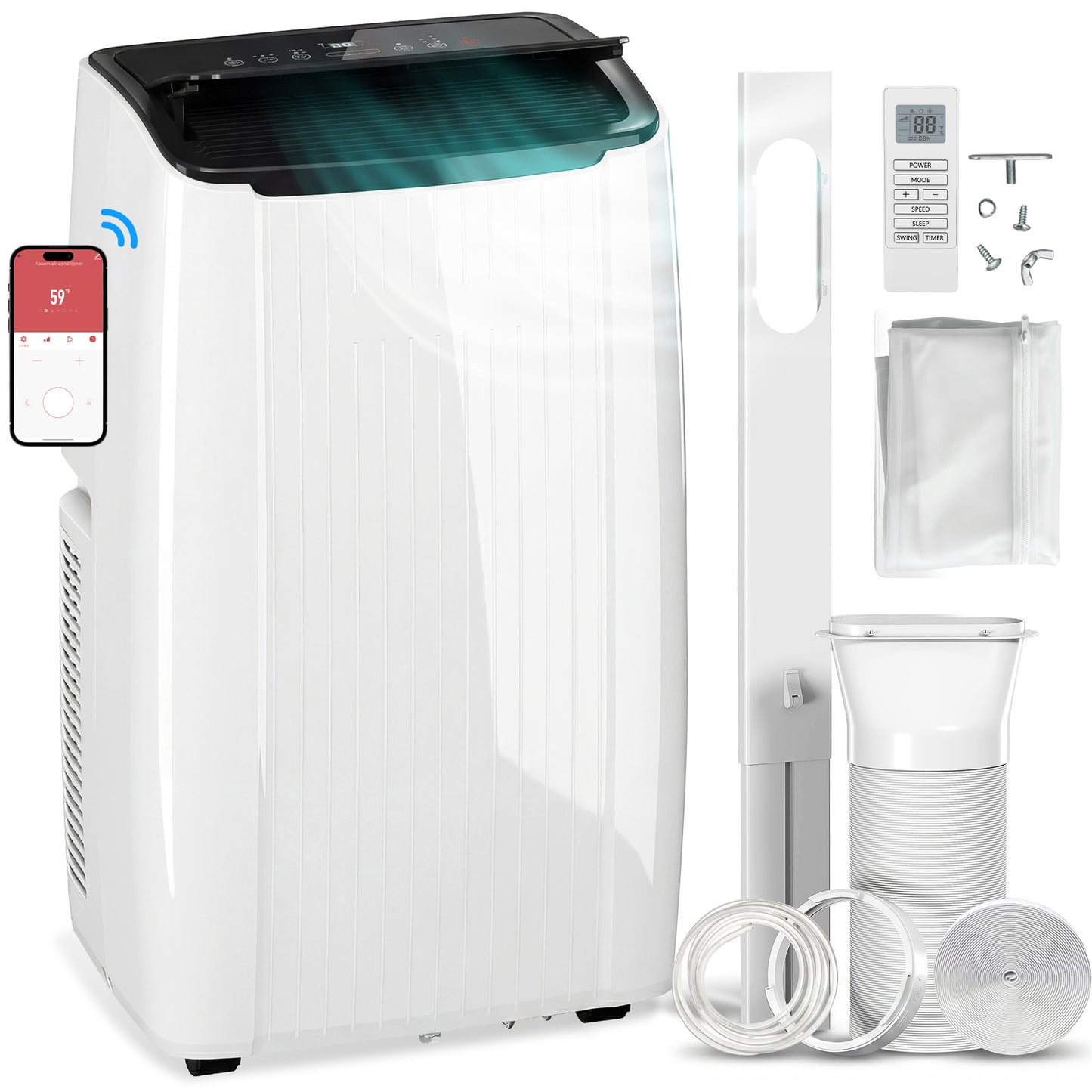 14000 BTU AC Unit, Portable Air Conditioner with WiFi Control, White