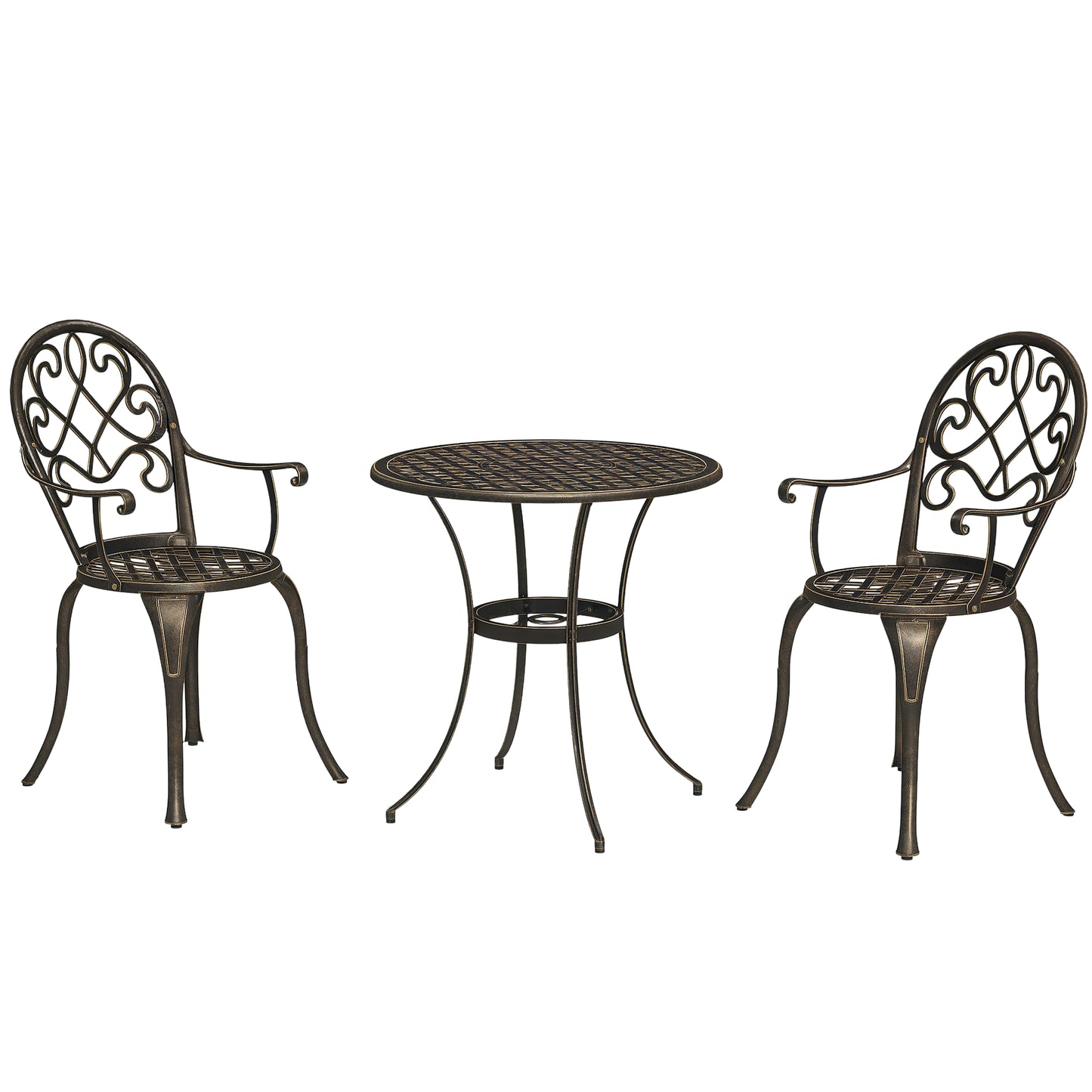 3PCs Bistro Set,  Aluminium Garden Table and Chairs Bronze Tone