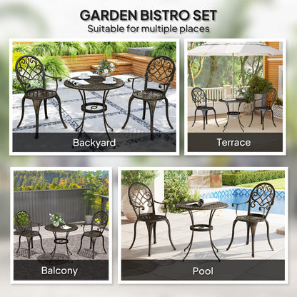 3PCs Bistro Set,  Aluminium Garden Table and Chairs Bronze Tone