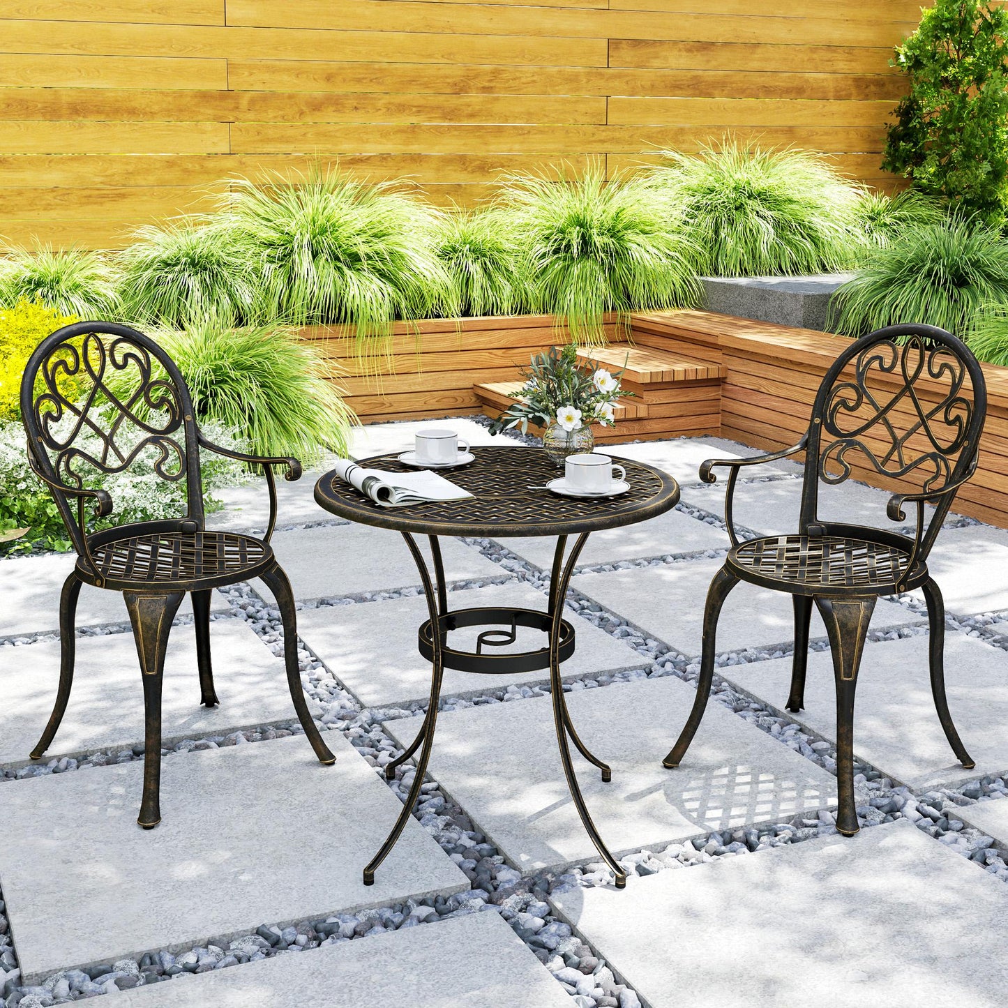 3PCs Bistro Set,  Aluminium Garden Table and Chairs Bronze Tone