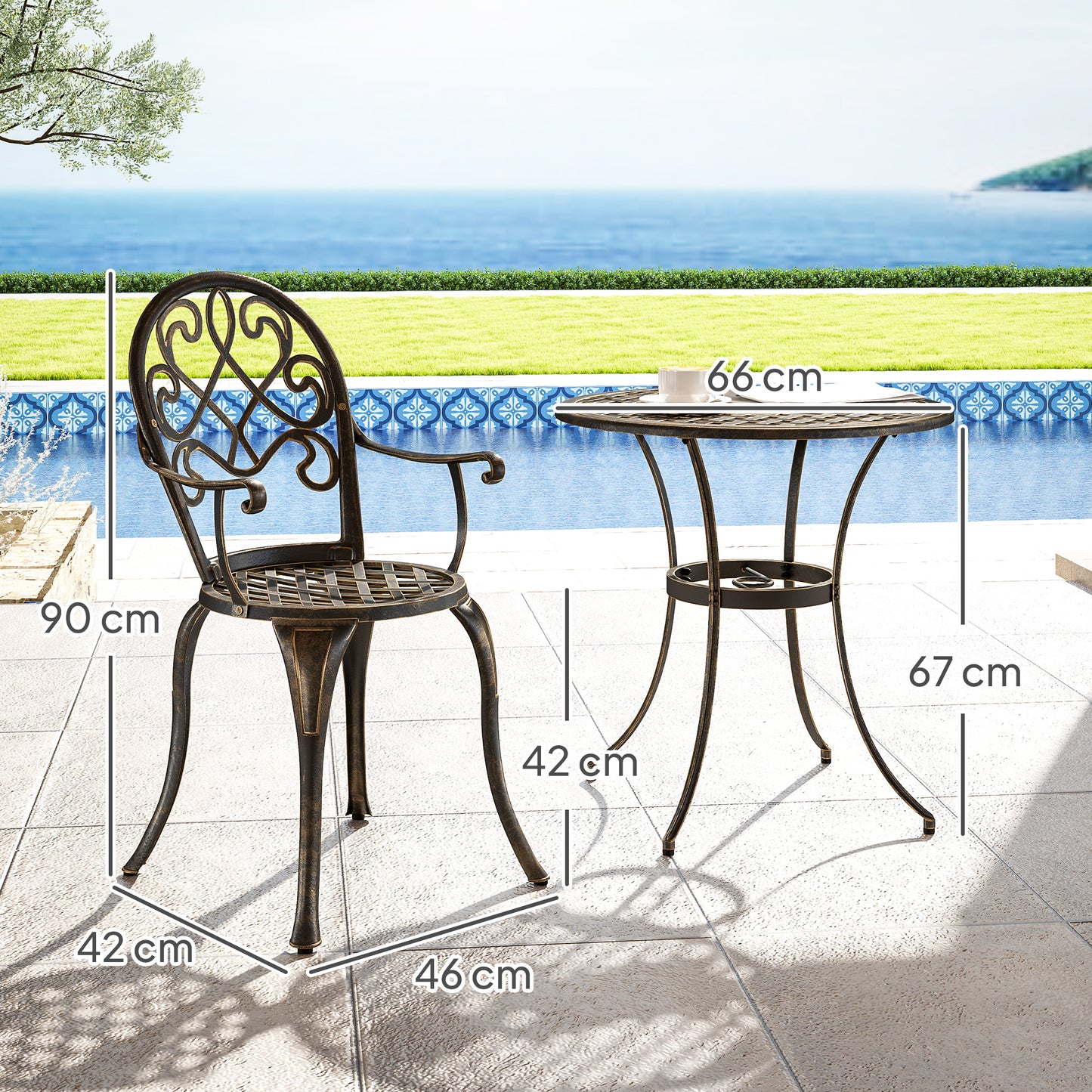3PCs Bistro Set,  Aluminium Garden Table and Chairs Bronze Tone