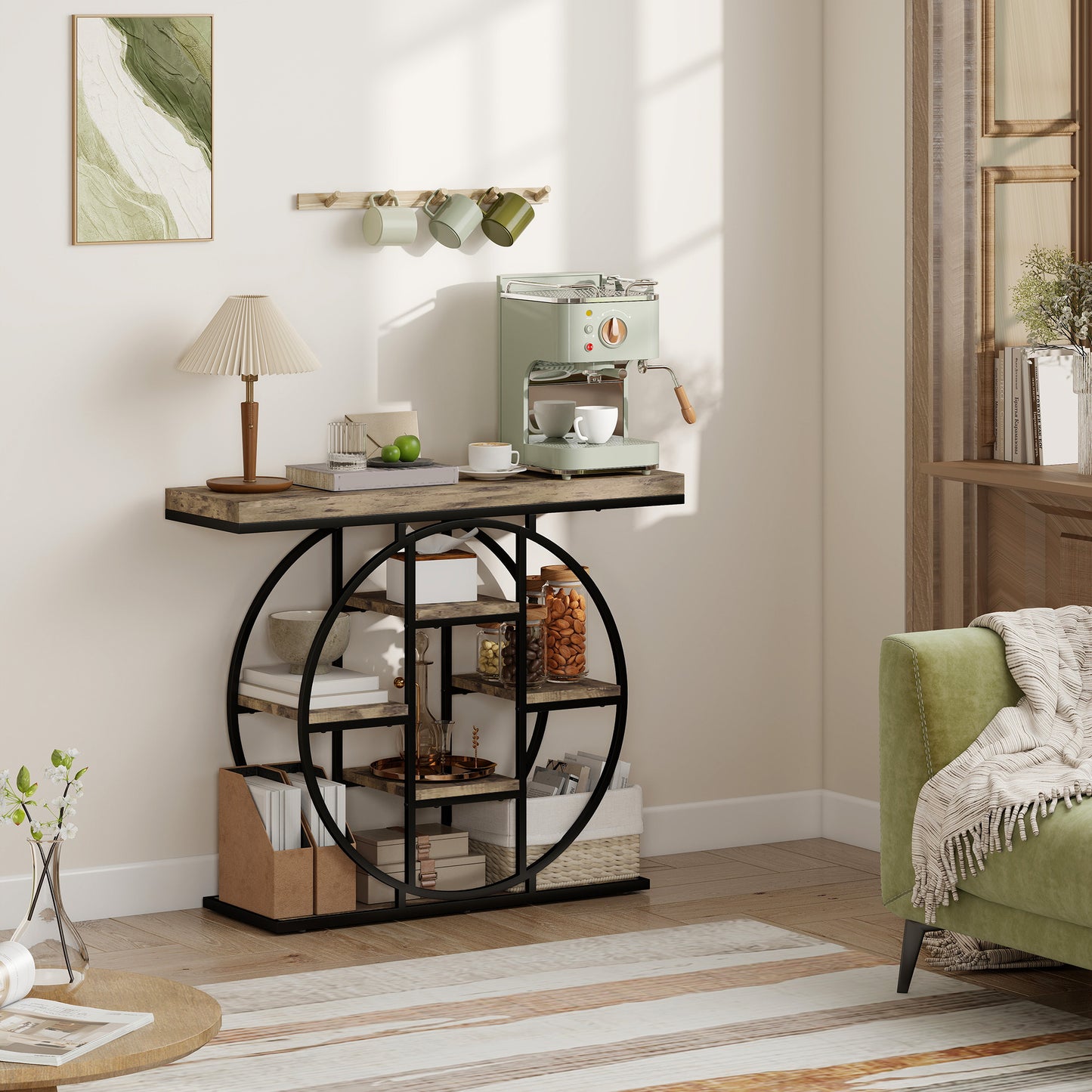 Industrial Console Table, Hallway Table with Storage Shelves