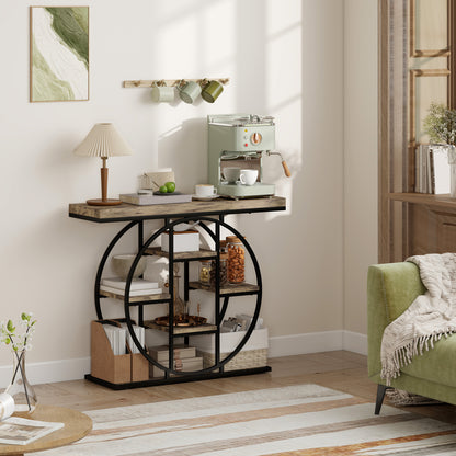 Industrial Console Table, Hallway Table with Storage Shelves