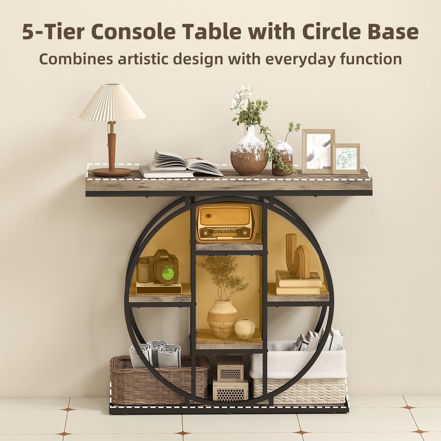 Industrial Console Table, Hallway Table with Storage Shelves