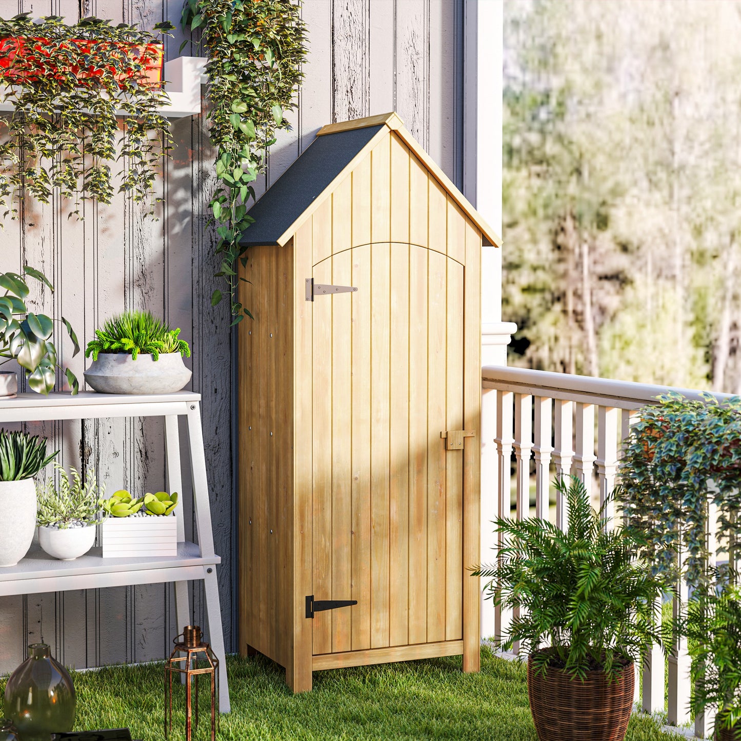 Wooden Small Garden Shed with 3 Shelves and Tilt Roof