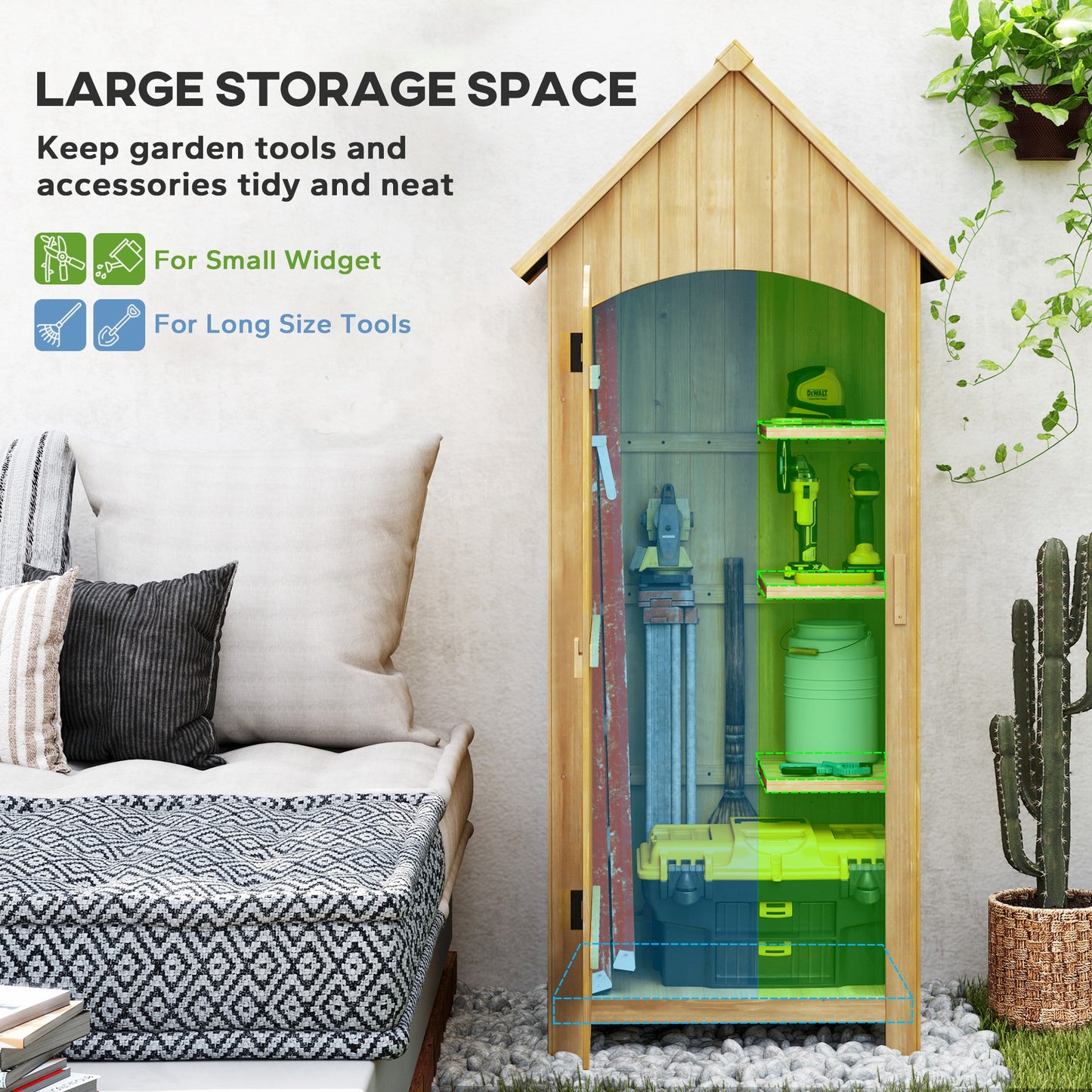 Wooden Small Garden Shed with 3 Shelves and Tilt Roof
