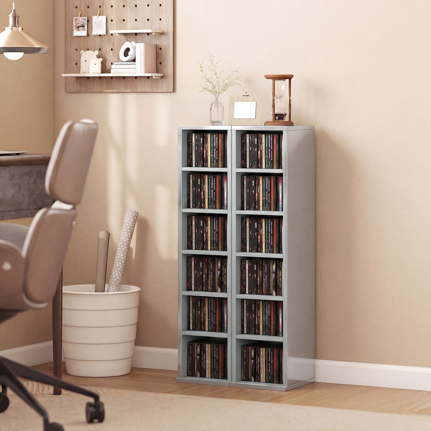 Set of 2 CD Storage Units with Adjustable Shelves, High Gloss Grey