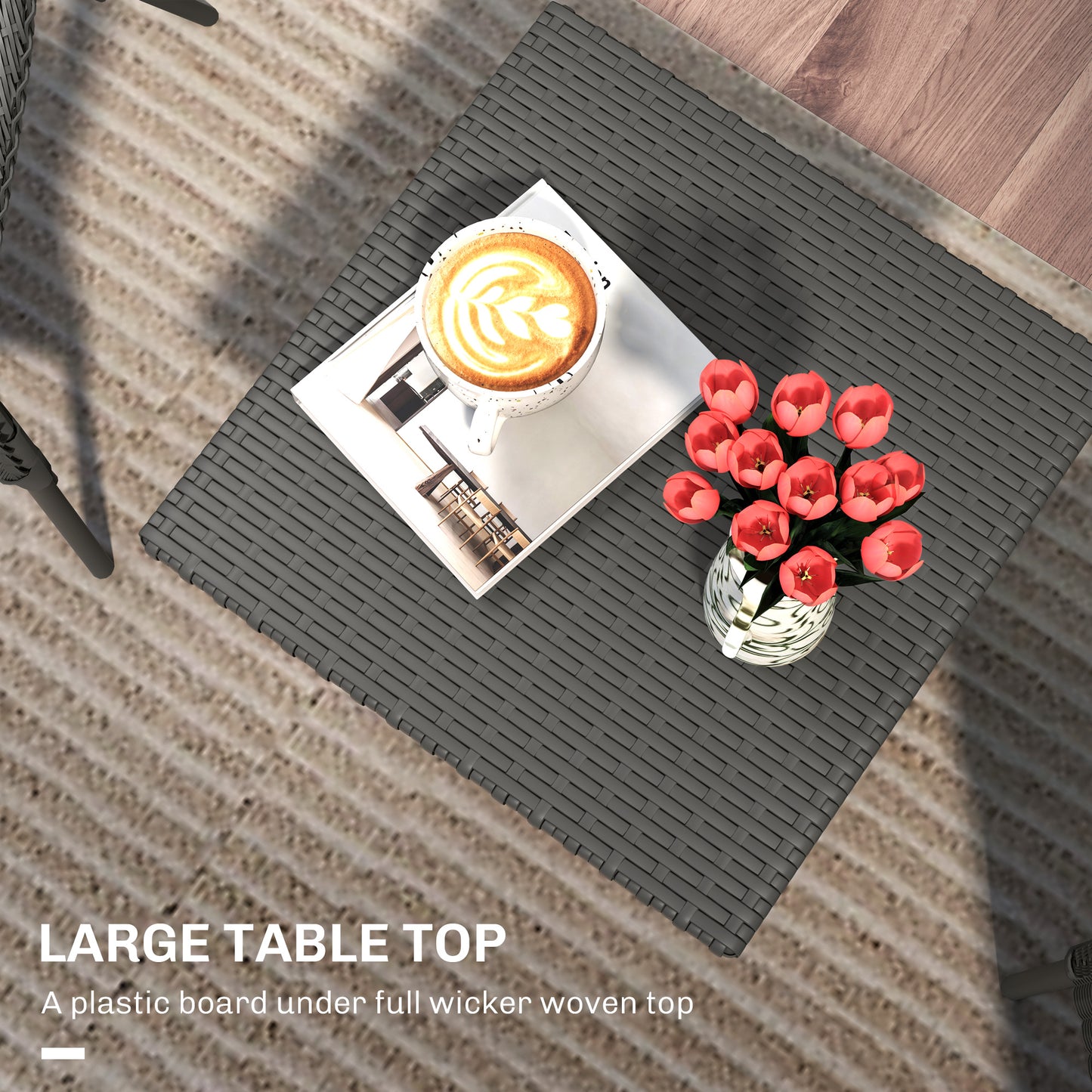 PE Rattan Outdoor Coffee Table, Easy Match Rattan Side Table, Grey