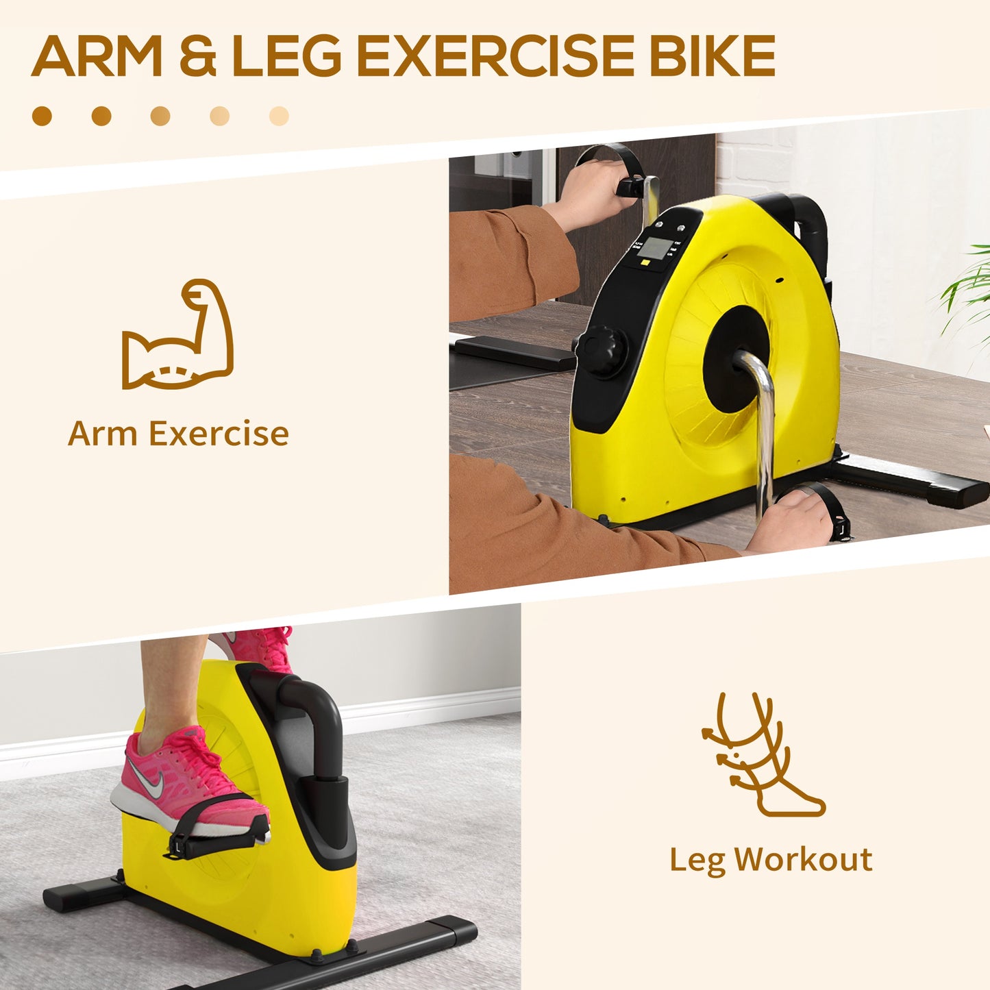 Mini Exercise Bike Under Desk Bike for Legs and Arms Workout, Yellow