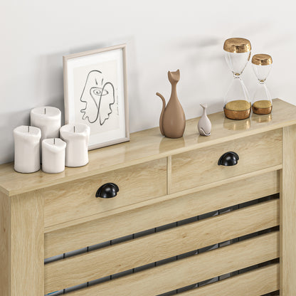 Radiator Cover with Drawer, Horizontal Slat, 111cm, Oak