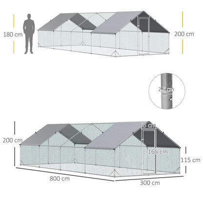 Walk In Chicken Run Large galvanised Chicken Coop w/ Cover 3 x 8 x 2m