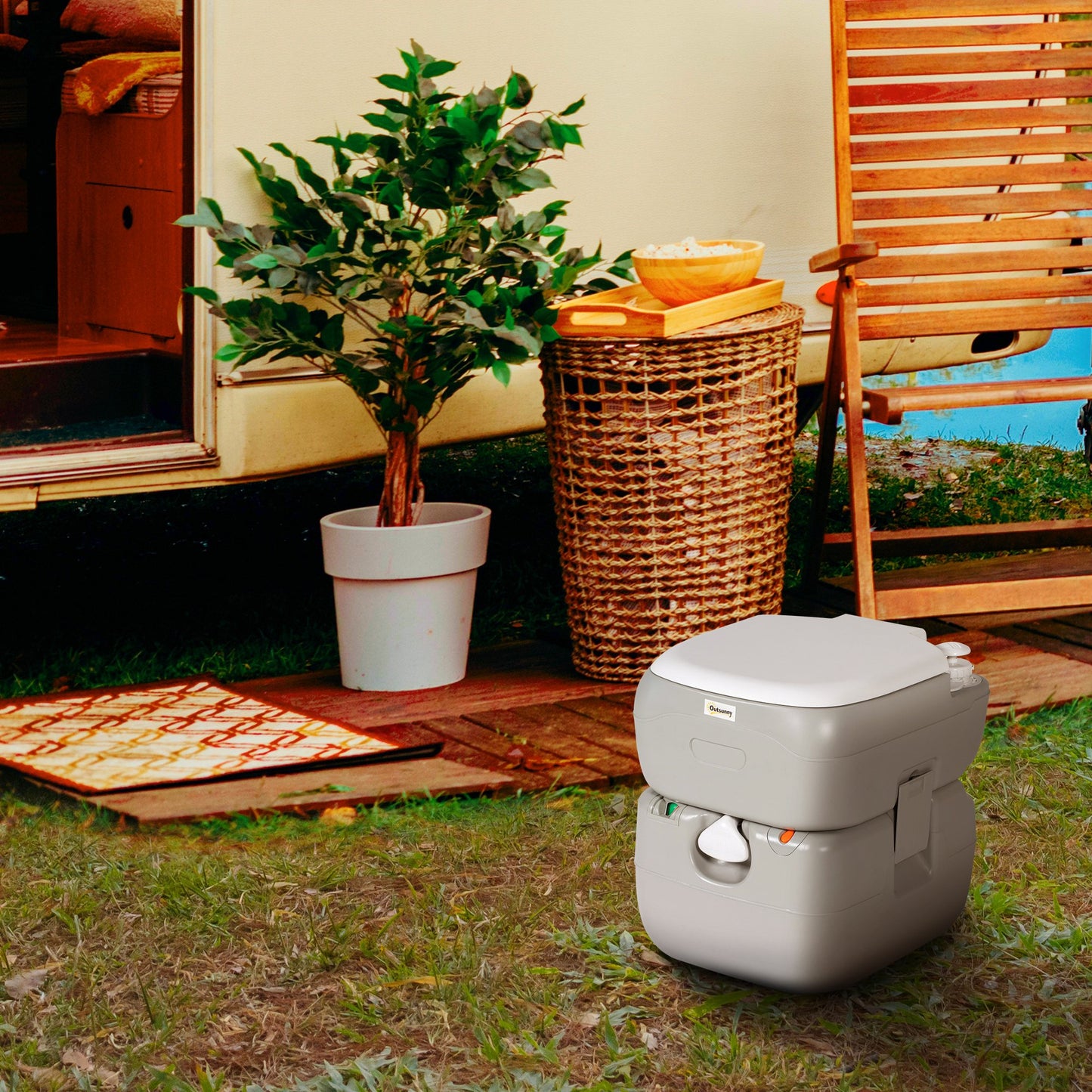 Portable Toilet with Detachable Tanks for Camping, Grey