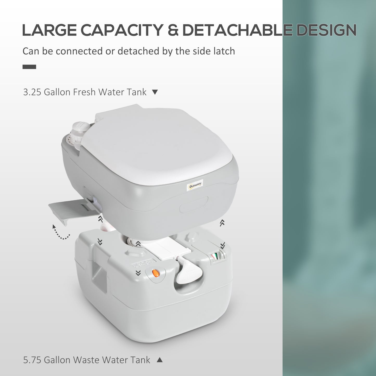 Portable Toilet with Detachable Tanks for Camping, Grey