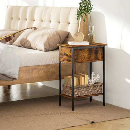 Industrial Slim End Table Nightstand for Small Spaces Rustic Brown