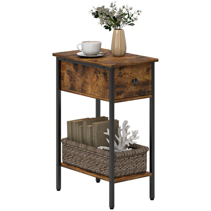 Industrial Slim End Table Nightstand for Small Spaces Rustic Brown