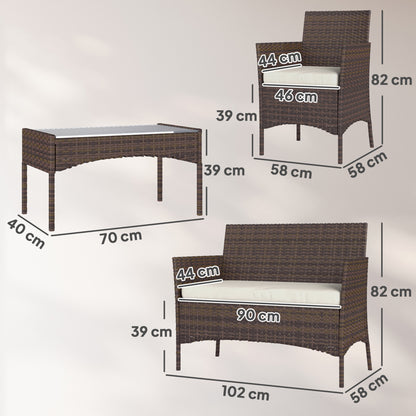 4 Piece Rattan Garden Furniture Sofa Set with Cushions, Brown
