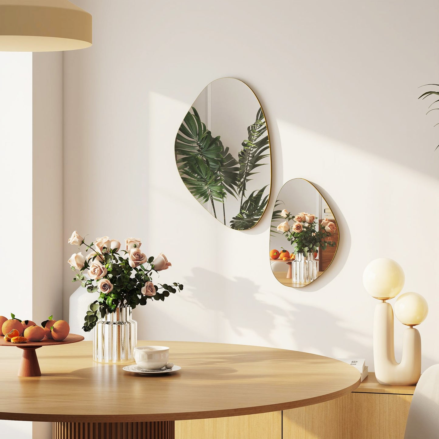 Pebble-Shaped Decorative Mirror, Set of 2 Wall Mirror, Gold Tone