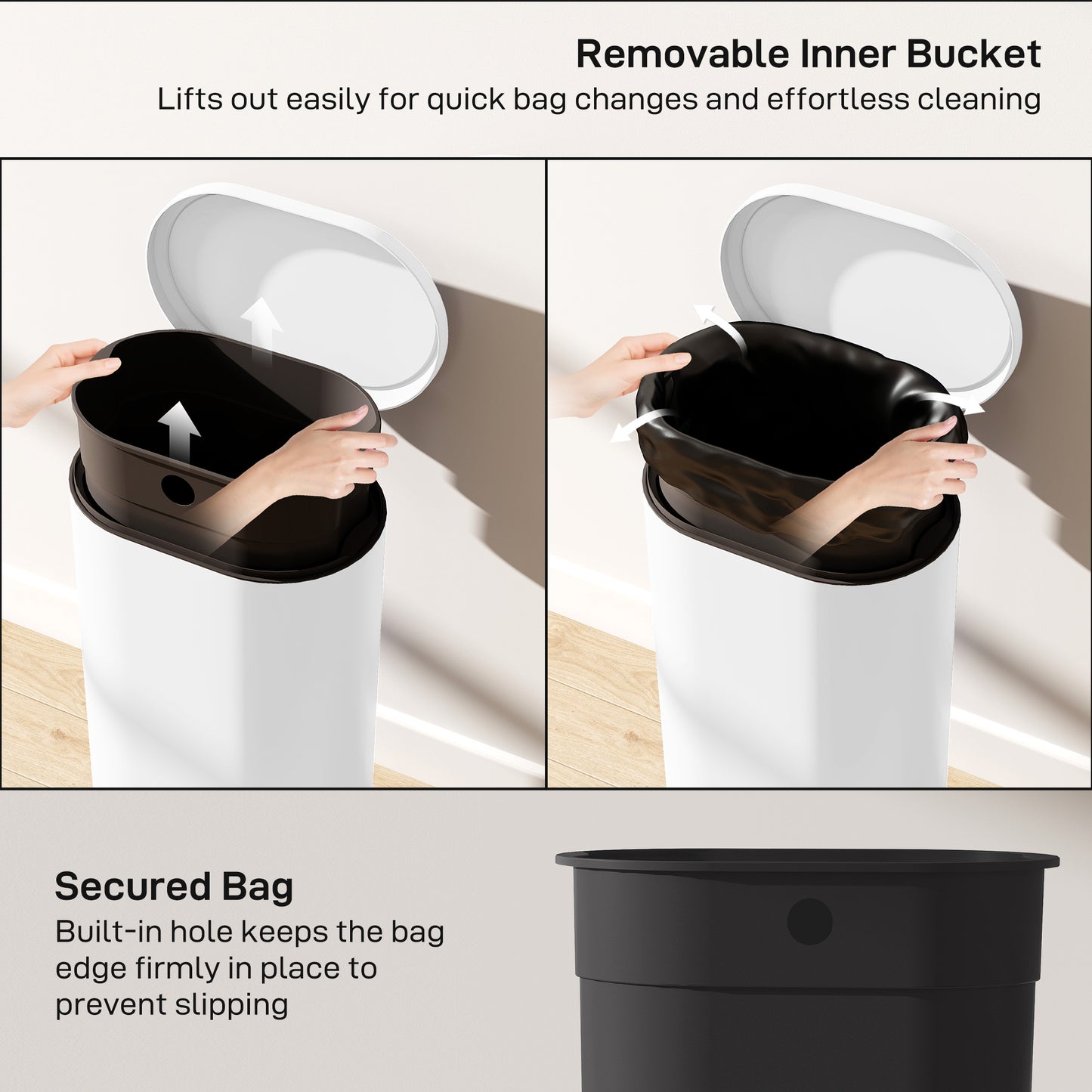Slim Rectangular Pedal Bin with Soft-Close Lid, 30L Kitchen Bin White