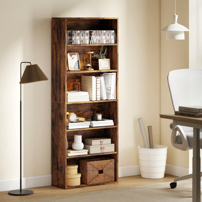 6 Tier Bookshelf, Freestanding Bookcase with Adjustable Shelves