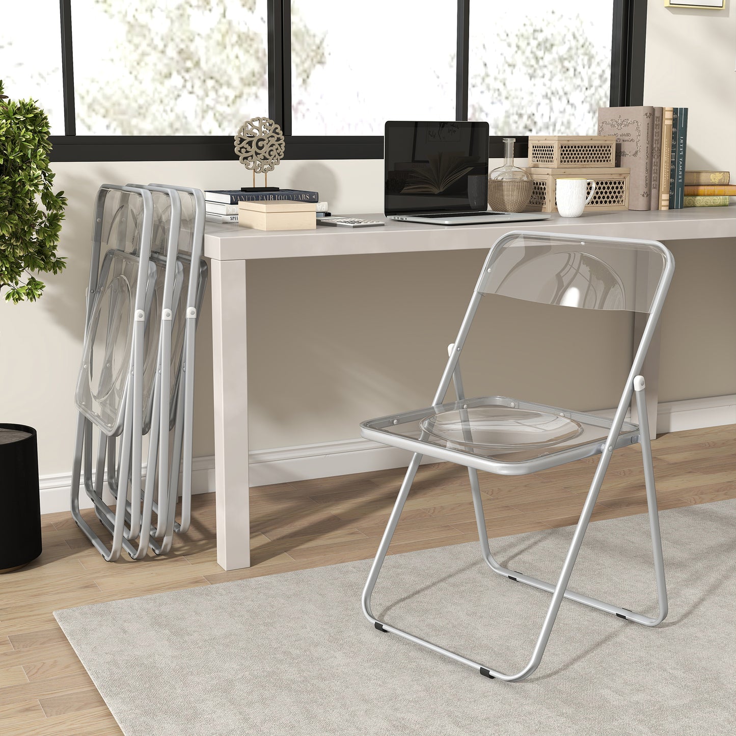 Foldable Chairs with Heavy Duty Steel Frame, Clear