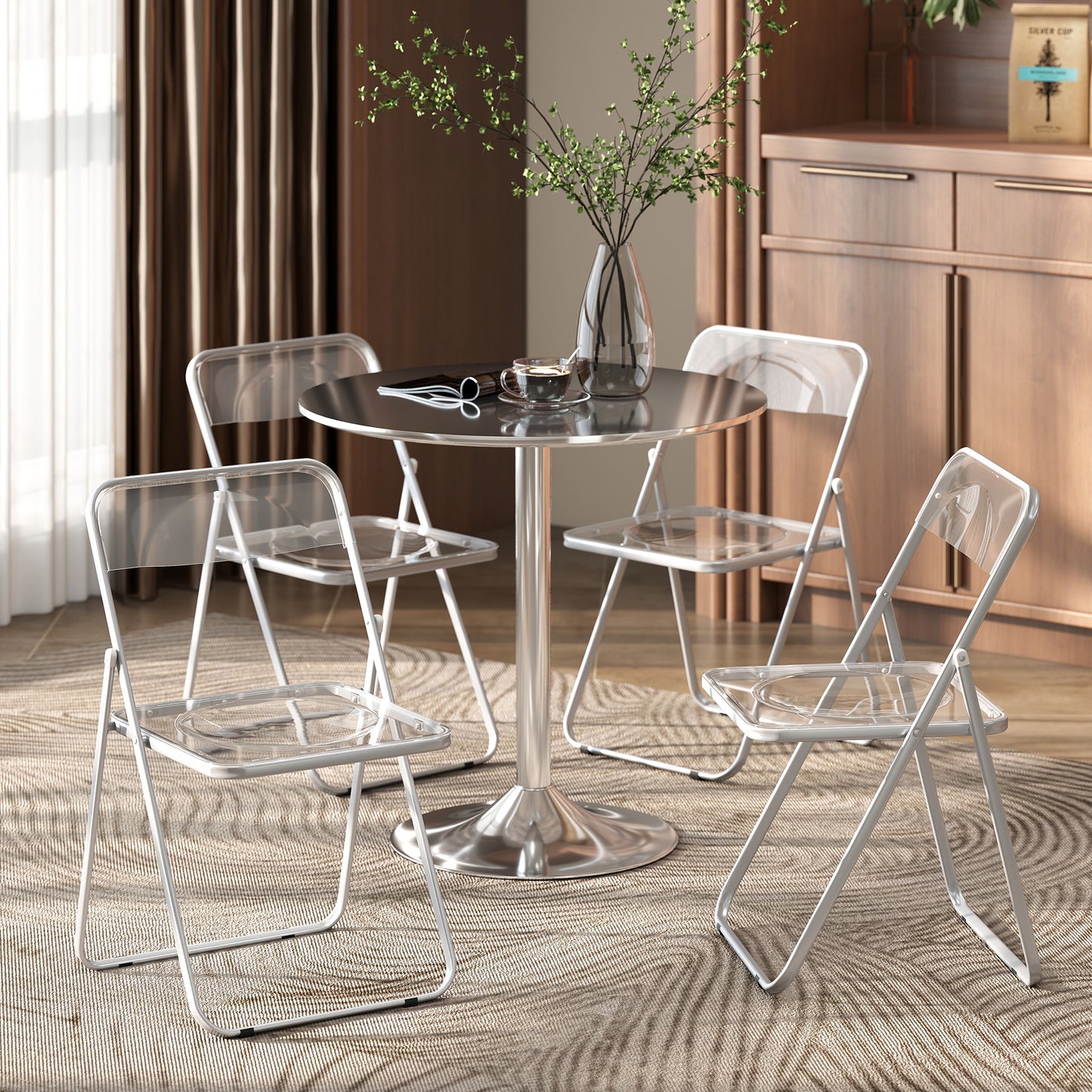 Foldable Chairs with Heavy Duty Steel Frame, Clear