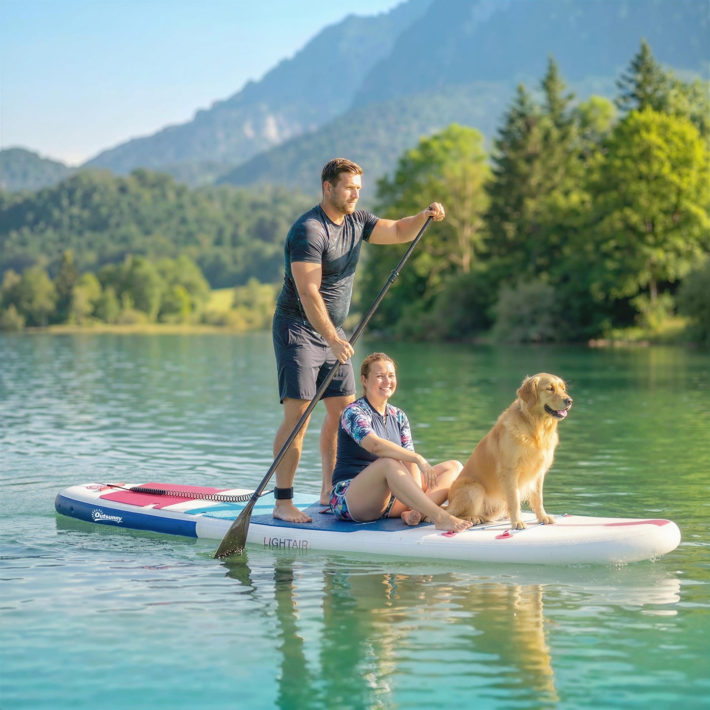 Inflatable Stand Up Paddle  Extra-Wide SUP with Non-Slip EVA Deck, Adj Aluminum Paddle