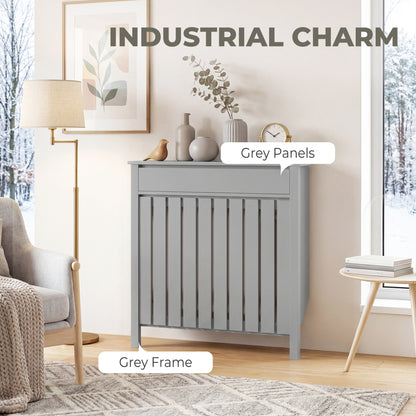 Radiator Cover with Drawer and Vertical Slats Grey