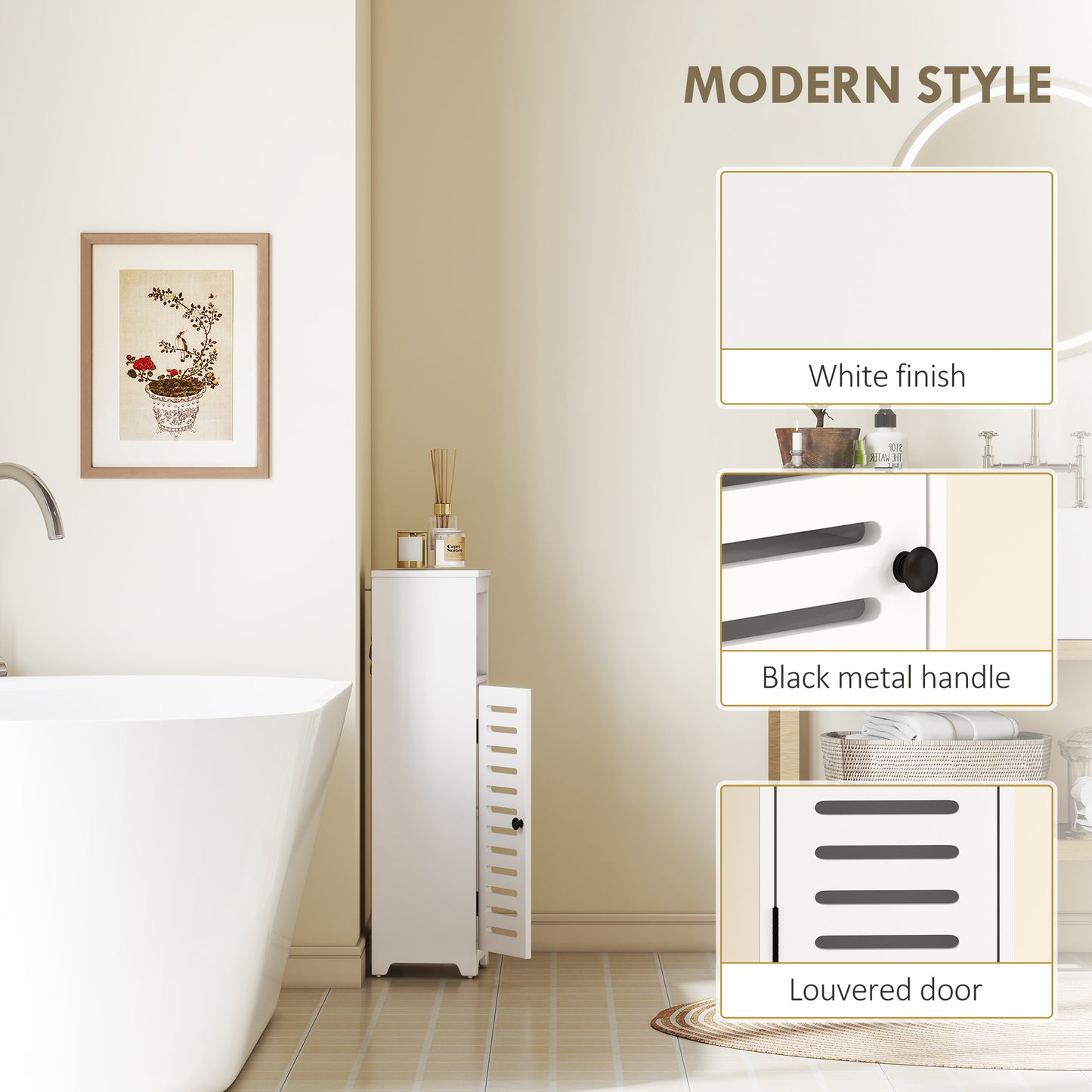 Bathroom Cabinet, Bathroom Floor Cabinet with Adjustable Shelf, White
