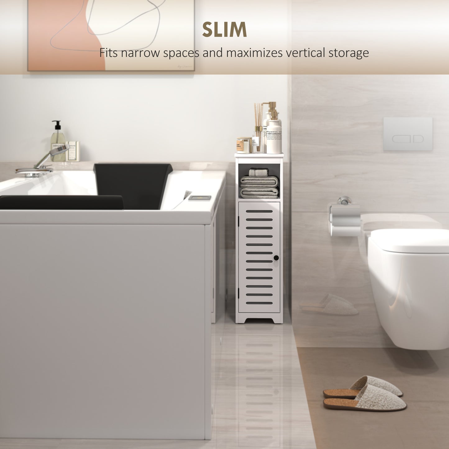 Bathroom Cabinet, Bathroom Floor Cabinet with Adjustable Shelf, White