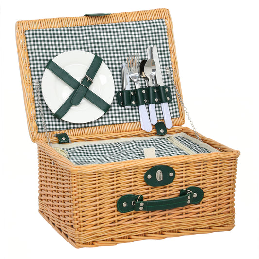 Wicker Picnic Basket for 2 w/ Insulated Cooler Bag, Light Brown
