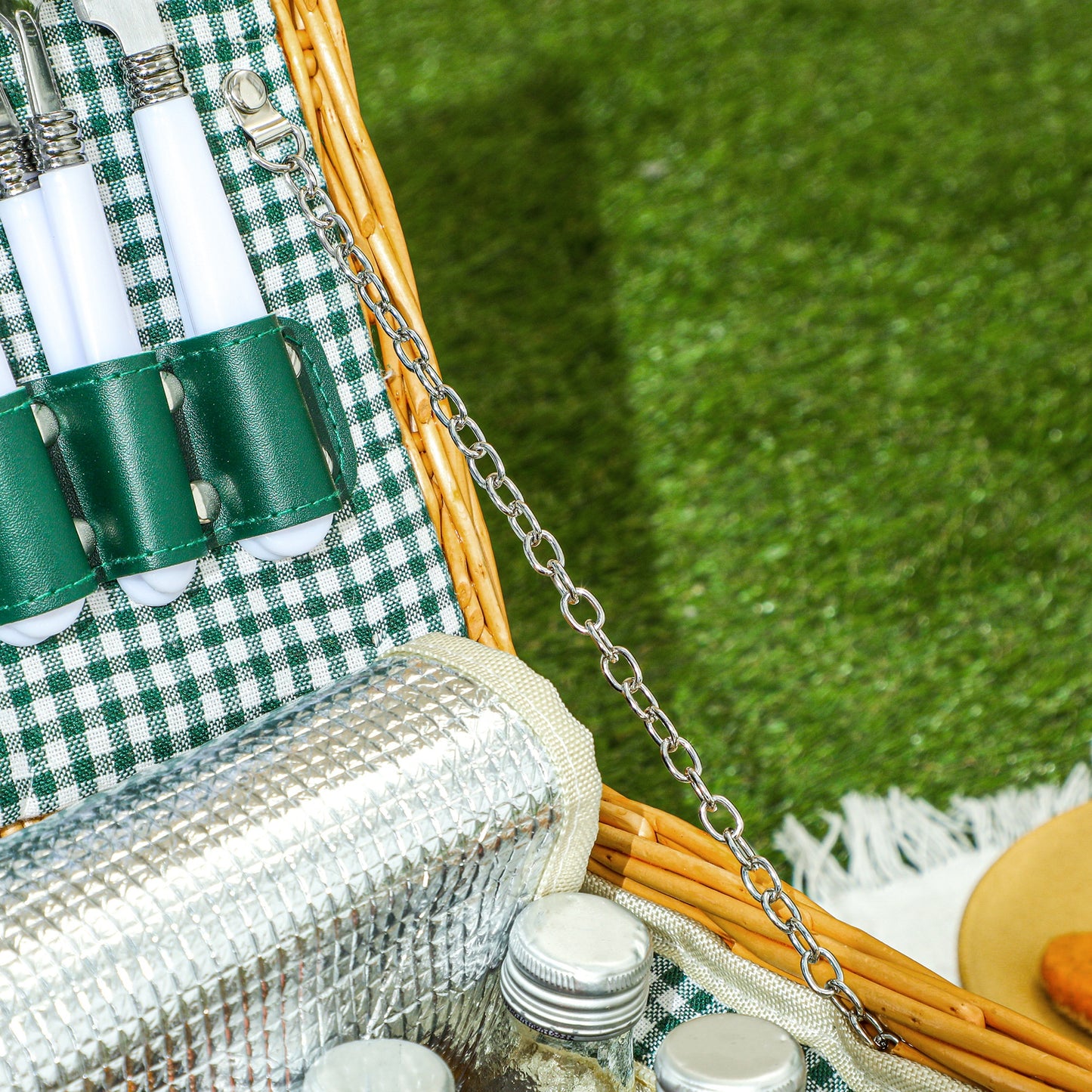 Wicker Picnic Basket for 2 w/ Insulated Cooler Bag, Light Brown