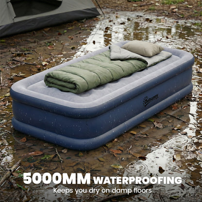 Inflatable Mattress, Single Air Bed with Built-in Pump, Grey